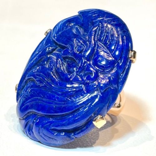 anello oro rosa 750 con lapislazzuli inciso